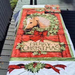Merry Christmas Horse Wreath wall hanging cut and sew fabric panel